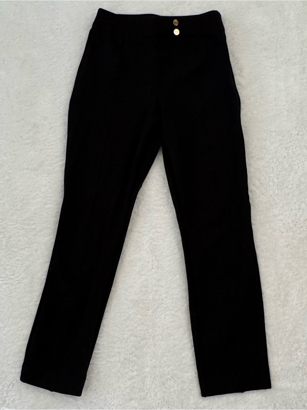 Spanx The Perfect Pant Small black ponte knit pull on pintuck seam gold buttons